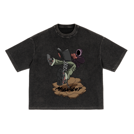 Waffle-Texture Washed Boxy T-Shirt